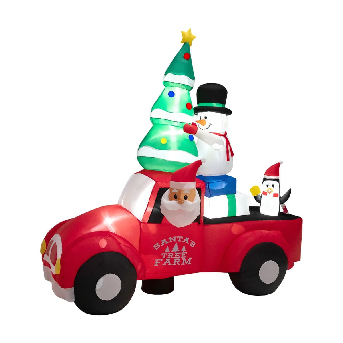 CostwayPère Noël Gonflable de 240 cm de Large Conduisant une Voiture avec LEDS et Gonfleur Décoration Gonflable de Cour avec Bonhomme de Neige et