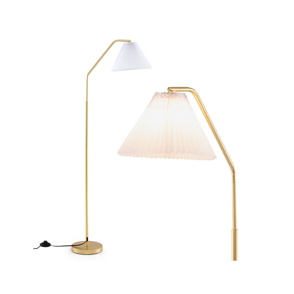 CostwayLampadaire sur Pied 168CM Lampadaire Debout avec Tête de Lampe Réglable Abat-Jour Plissé et Interrupteur à Pied Lampe en Métal Moderne