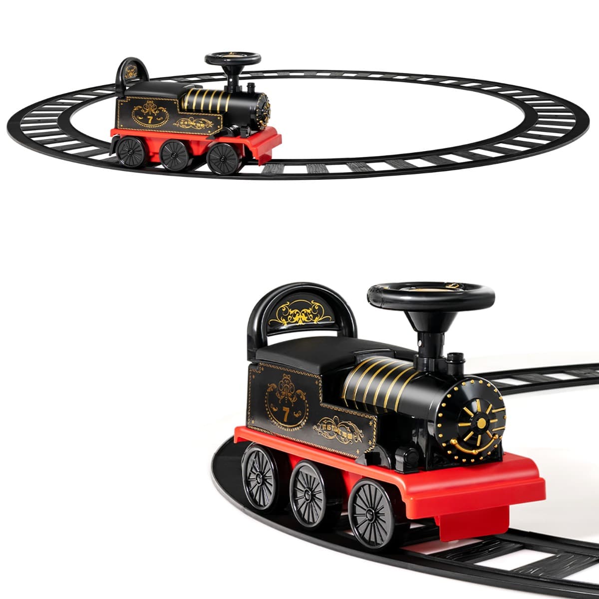 CostwayTrain Electrique pour Enfants -16 Accessoires de Rails Cadeau de Noël Pour Tout-petits 3+ ans Noir