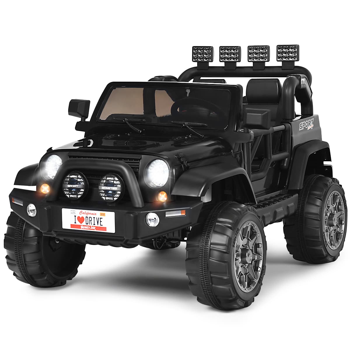 CostwayVoiture électrique 12 V Véhicule Electrique 2 Places avec Télécommande 2.4 G Suspension à Ressorts Lumières pour plus de 3 Ans Noir