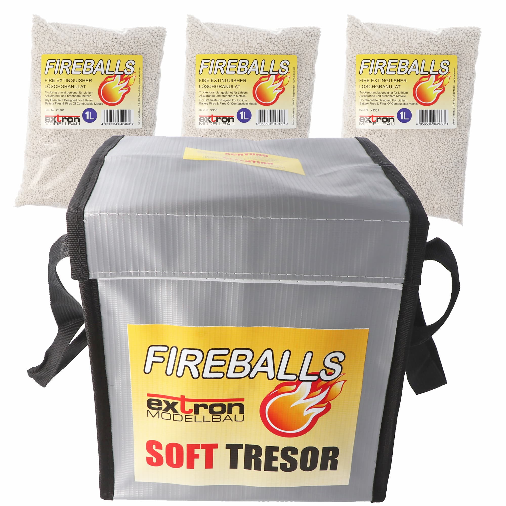 Fireballs Lot de granulés d'extinction d'incendie pour batteries au lithium, protection incendie, agent extincteur 3x1 litre avec