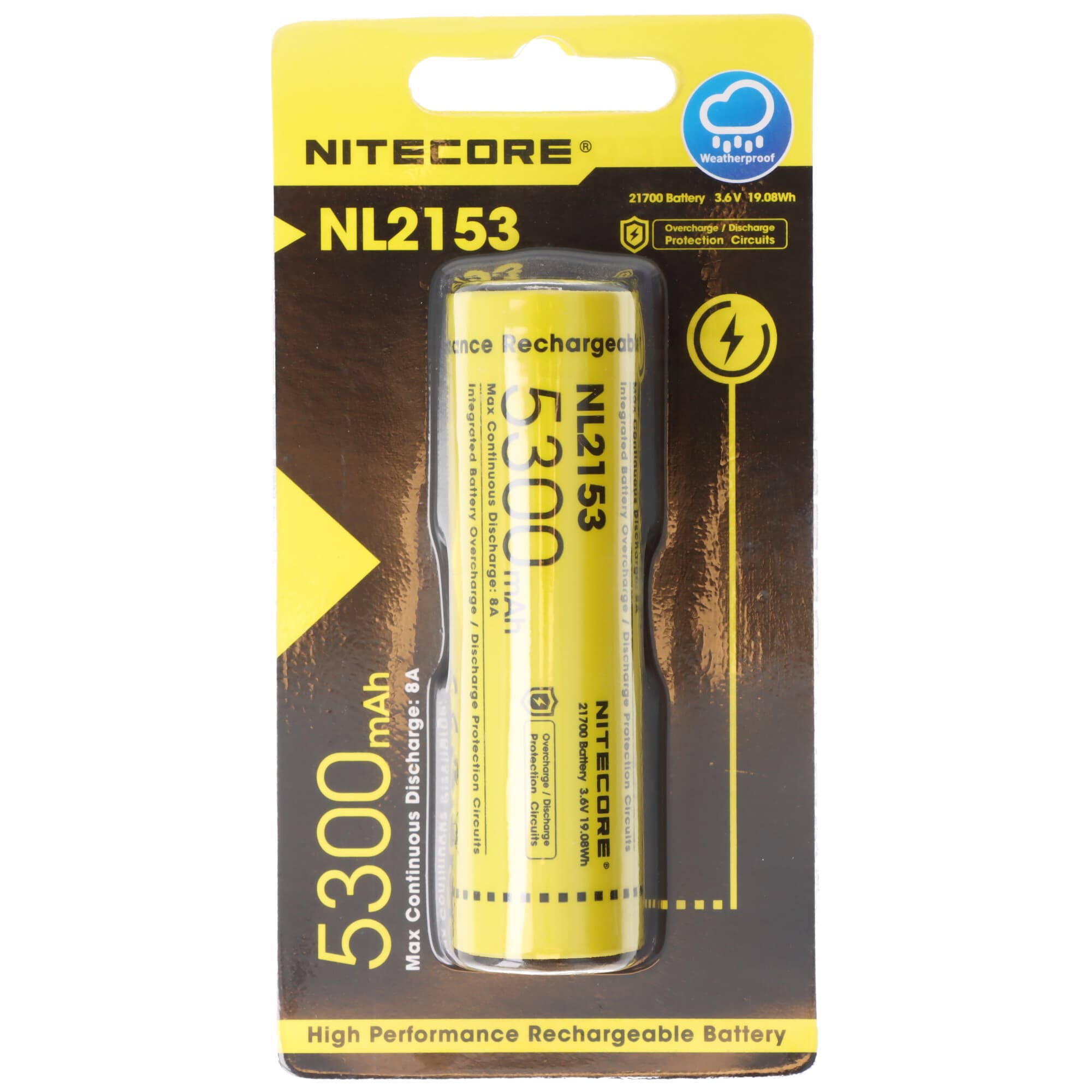 Batterie Nitecore Li-Ion type 21700 avec 5300mAh NL2153 avec circuit de protection, courant de décharge max.