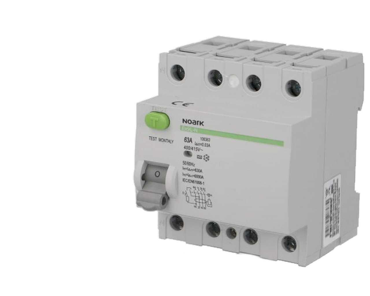 Interrupteur Différentiel 63A / 30mA / type A / Tétrapolaire Noark Ex9L-N