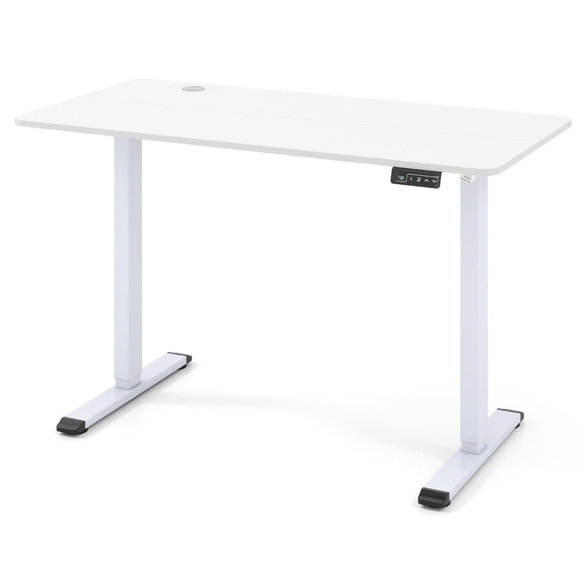 Costway120x60 CM Bureau Debout avec Hauteur Réglable Crochet pour Casque Ergonomique Assis-debout avec Mémorisation des Hauteurs Trou Blanc
